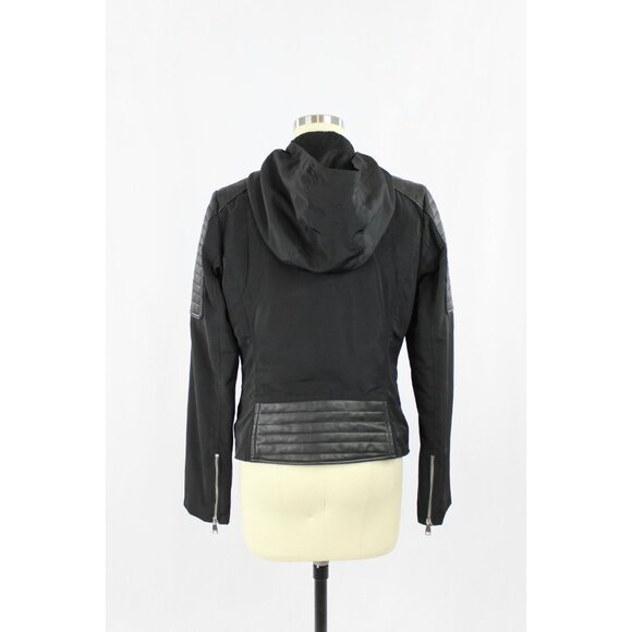 DANIER Dakota Black Polyester Quilted Leather Hooded Biker Jacket, Size XS - Picture 3 of 14